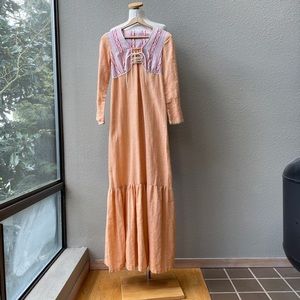 Vintage Peachy Sorbet Peasant Cotton Gauze Maxi Dress 1960s Prairie Dress